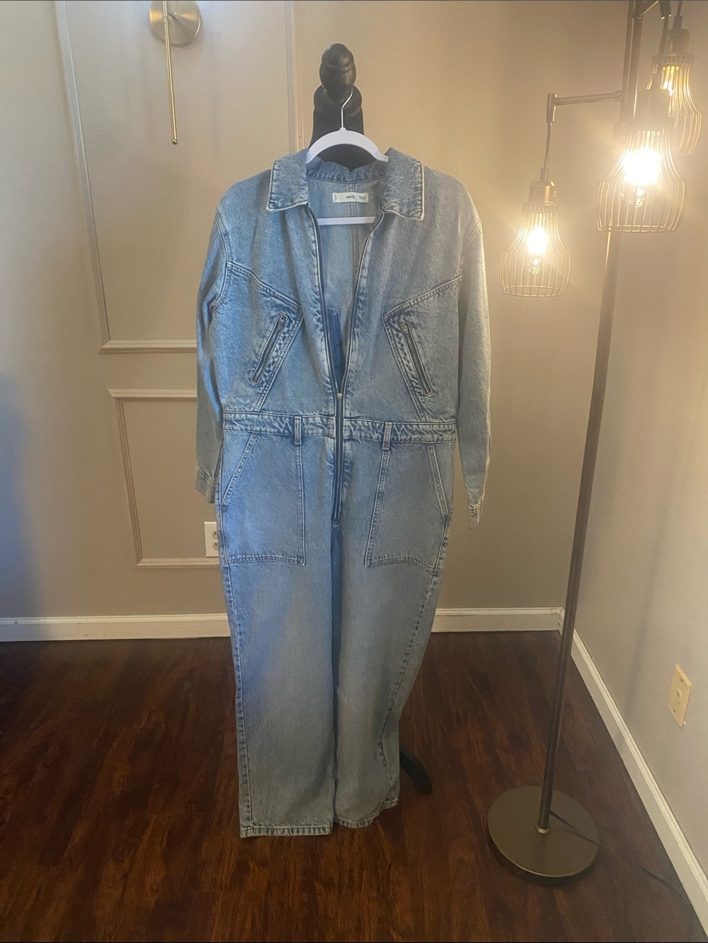 Mango Light Blue Denim Jumpsuit Overalls